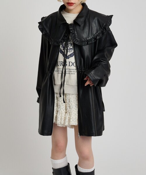 w closet（ダブルクローゼット）の「フリル衿付きPUレザージャケット（その他アウター・レディース・ブラック/ブラウン/ベージュ・FREE）」の6枚目の写真