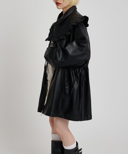 w closet（ダブルクローゼット）の「フリル衿付きPUレザージャケット（その他アウター・レディース・ブラック/ブラウン/ベージュ・FREE）」の7枚目の写真