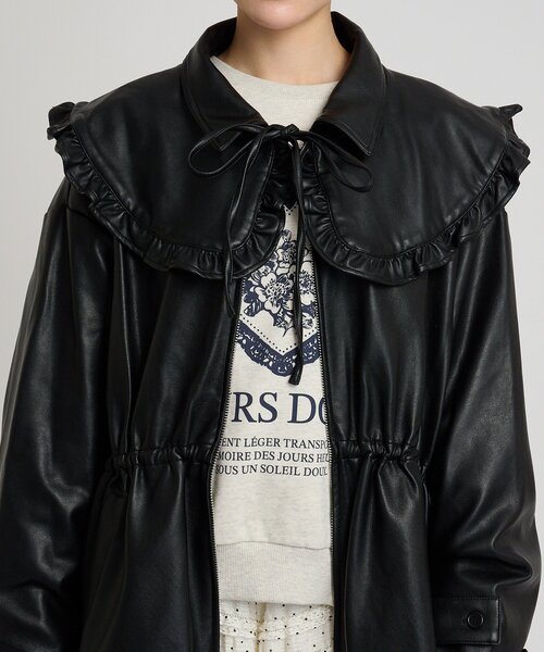 w closet（ダブルクローゼット）の「フリル衿付きPUレザージャケット（その他アウター・レディース・ブラック/ブラウン/ベージュ・FREE）」の10枚目の写真