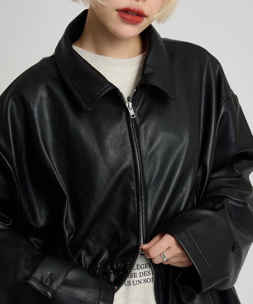 w closet（ダブルクローゼット）の「フリル衿付きPUレザージャケット（その他アウター・レディース・ブラック/ブラウン/ベージュ・FREE）」の12枚目の写真