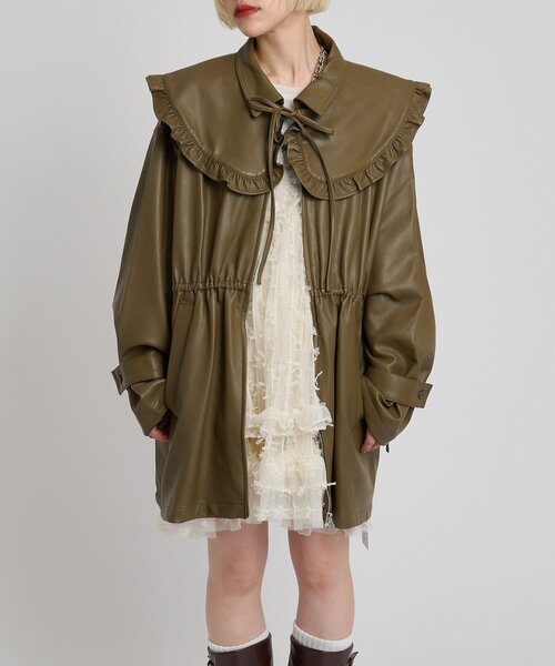 w closet（ダブルクローゼット）の「フリル衿付きPUレザージャケット（その他アウター・レディース・ブラック/ブラウン/ベージュ・FREE）」の15枚目の写真