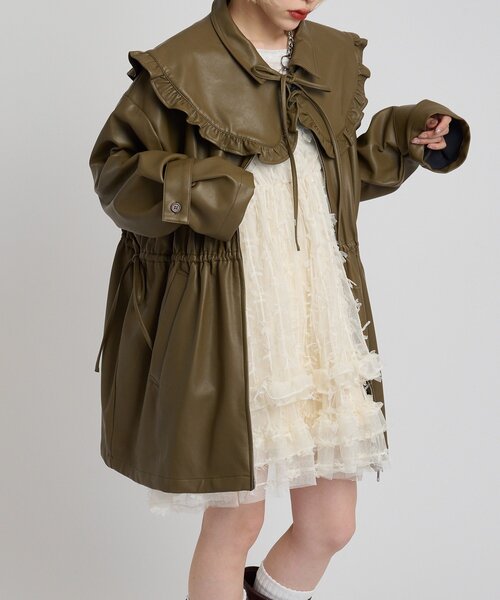 w closet（ダブルクローゼット）の「フリル衿付きPUレザージャケット（その他アウター・レディース・ブラック/ブラウン/ベージュ・FREE）」の16枚目の写真