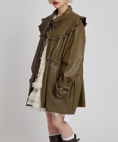 w closet（ダブルクローゼット）の「フリル衿付きPUレザージャケット（その他アウター・レディース・ブラック/ブラウン/ベージュ・FREE）」の17枚目の写真