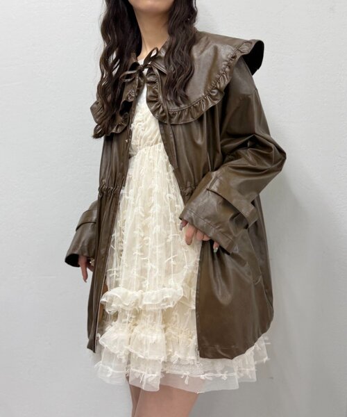 w closet（ダブルクローゼット）の「フリル衿付きPUレザージャケット（その他アウター・レディース・ブラック/ブラウン/ベージュ・FREE）」の22枚目の写真