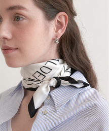 HALDEN（ハルデン）の「square line logo silk scarf (SC002_whiteblack)（バンダナ/スカーフ）」