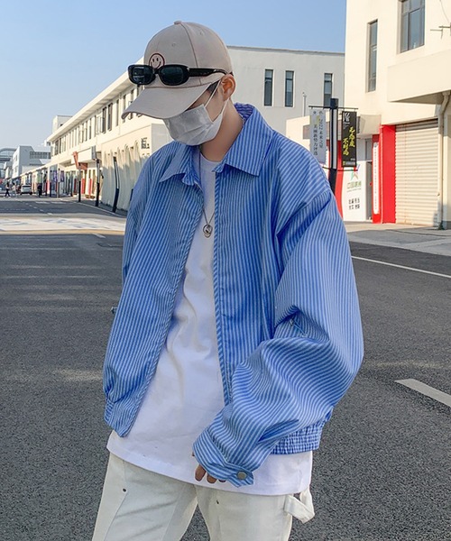 WESTBOY(ウエストボーイ)の「ストライプ ライトジャケット オーバーサイズストリートブルゾン WO26S5OT22(ブルゾン・メンズ・ブルー・XL/M/L)」の2枚目の写真