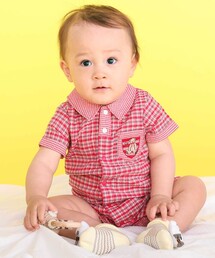 SLAP SLIP BABY | クマアニマル刺しゅう胸ポケット襟付きチェック半袖ロンパースベビー(70~80cm)(ロンパース)