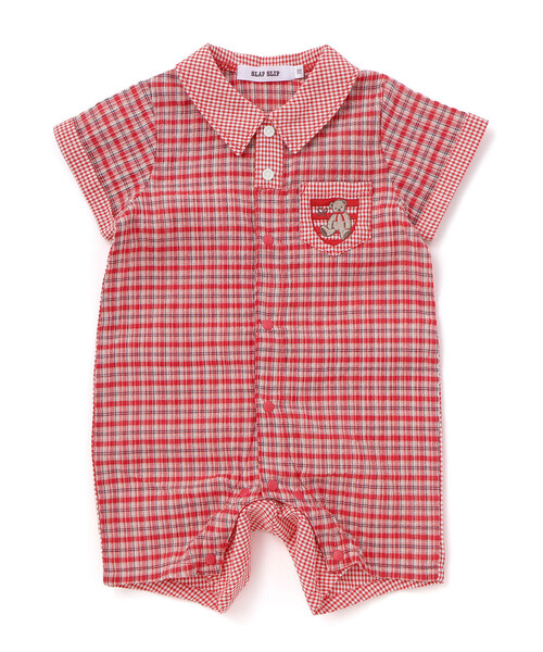 SLAP SLIP BABY（スラップスリップベビー）の「クマアニマル刺しゅう胸ポケット襟付きチェック半袖ロンパースベビー(70~80cm)（ロンパース・キッズ・ブルー系その他/レッド系その他・70cm/80ｃｍ）」の6枚目の写真