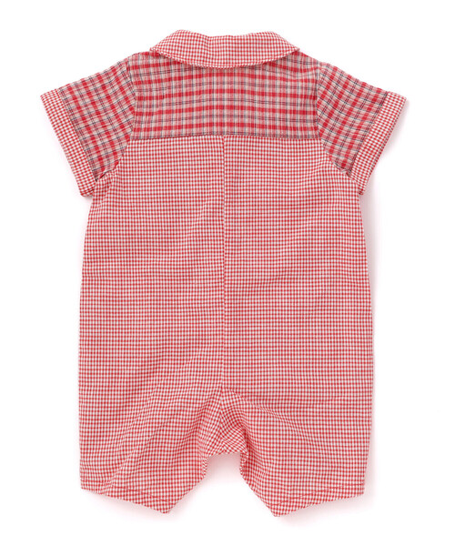 SLAP SLIP BABY（スラップスリップベビー）の「クマアニマル刺しゅう胸ポケット襟付きチェック半袖ロンパースベビー(70~80cm)（ロンパース・キッズ・ブルー系その他/レッド系その他・70cm/80ｃｍ）」の7枚目の写真