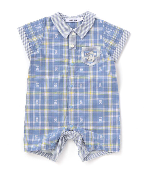 SLAP SLIP BABY（スラップスリップベビー）の「クマアニマル刺しゅう胸ポケット襟付きチェック半袖ロンパースベビー(70~80cm)（ロンパース・キッズ・ブルー系その他/レッド系その他・70cm/80ｃｍ）」の15枚目の写真
