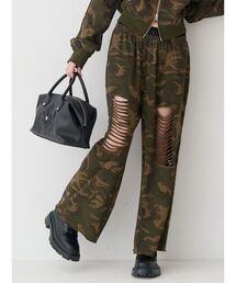 EVRIS | レースドッキングダメージスウェットワイドパンツ【セットアップ着用可能】(スウェットパンツ)