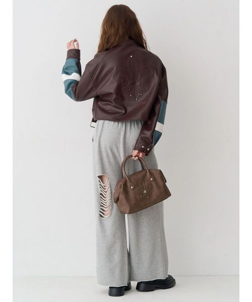 EVRIS（エヴリス）の「レースドッキングダメージスウェットワイドパンツ【セットアップ着用可能】（スウェットパンツ・レディース・その他1/ブラック/グレー・FREE）」の5枚目の写真