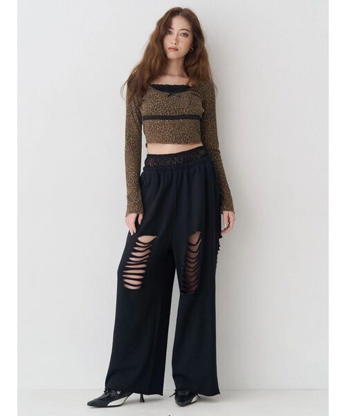 EVRIS（エヴリス）の「レースドッキングダメージスウェットワイドパンツ【セットアップ着用可能】（スウェットパンツ・レディース・その他1/ブラック/グレー・FREE）」の10枚目の写真