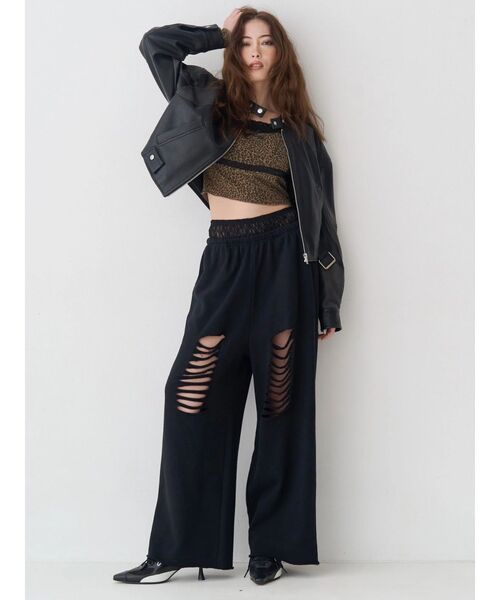 EVRIS（エヴリス）の「レースドッキングダメージスウェットワイドパンツ【セットアップ着用可能】（スウェットパンツ・レディース・その他1/ブラック/グレー・FREE）」の13枚目の写真