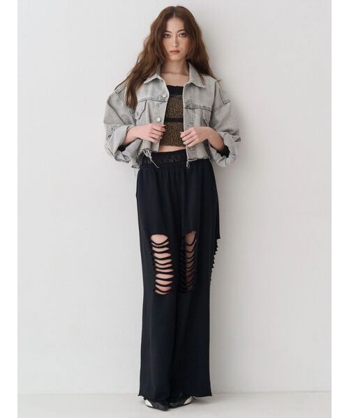 EVRIS（エヴリス）の「レースドッキングダメージスウェットワイドパンツ【セットアップ着用可能】（スウェットパンツ・レディース・その他1/ブラック/グレー・FREE）」の15枚目の写真