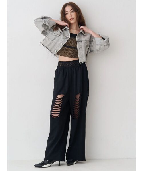 EVRIS（エヴリス）の「レースドッキングダメージスウェットワイドパンツ【セットアップ着用可能】（スウェットパンツ・レディース・その他1/ブラック/グレー・FREE）」の16枚目の写真