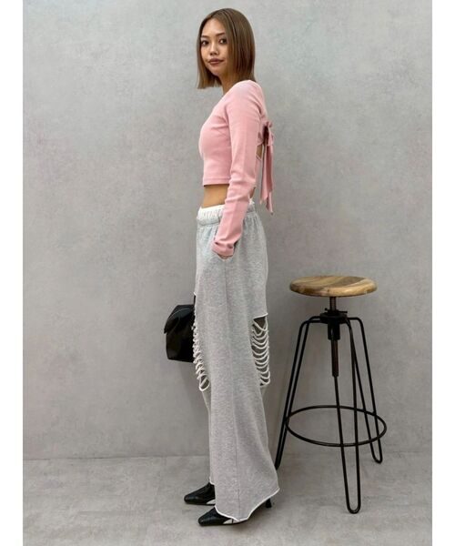 EVRIS（エヴリス）の「レースドッキングダメージスウェットワイドパンツ【セットアップ着用可能】春服（スウェットパンツ・レディース・その他1/ブラック/グレー・FREE）」の9枚目の写真