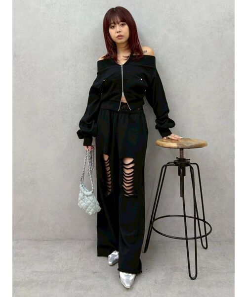 EVRIS（エヴリス）の「レースドッキングダメージスウェットワイドパンツ【セットアップ着用可能】春服（スウェットパンツ・レディース・その他1/ブラック/グレー・FREE）」の16枚目の写真