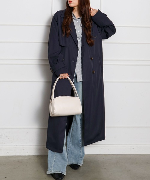 SpRay（スプレイ）の「ロングトレンチコート（トレンチコート・レディース・ライトベージュ/ネイビー・FREE）」の3枚目の写真