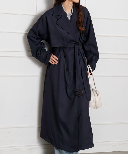 SpRay（スプレイ）の「ロングトレンチコート（トレンチコート・レディース・ライトベージュ/ネイビー・FREE）」の5枚目の写真