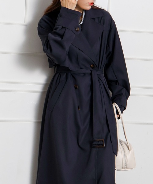 SpRay（スプレイ）の「ロングトレンチコート（トレンチコート・レディース・ライトベージュ/ネイビー・FREE）」の6枚目の写真