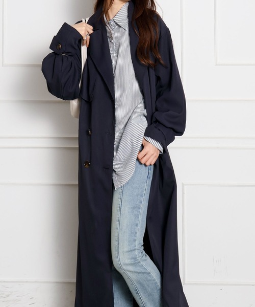 SpRay（スプレイ）の「ロングトレンチコート（トレンチコート・レディース・ライトベージュ/ネイビー・FREE）」の11枚目の写真