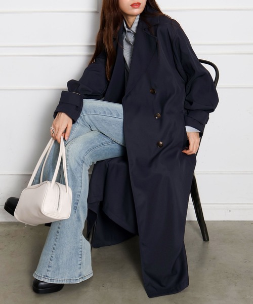 SpRay（スプレイ）の「ロングトレンチコート（トレンチコート・レディース・ライトベージュ/ネイビー・FREE）」の12枚目の写真
