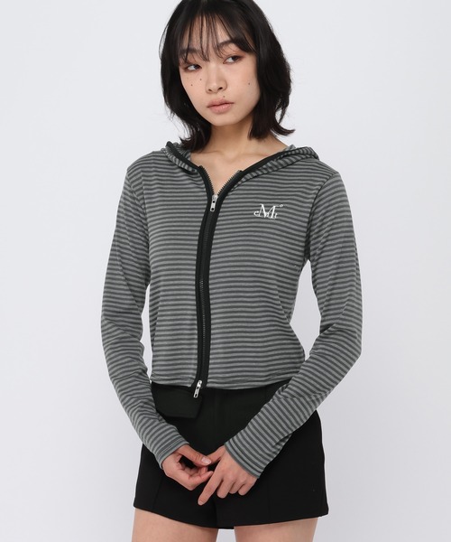MUCENT(ムセント)の「【UNISEX】MUCENT/2WAYボーダージップ(パーカー・レディース・ブラック/チャコール・FREE)」の22枚目の写真