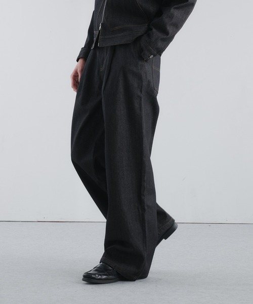 Adoon plain（アドーンプレーン）の「RIGID DENIM 1-TUCK WIDE PANTS / リジットデニム1タックワイドパンツ 【セットアップ可】（デニムパンツ・メンズ・インディゴブルー/ブラック・LARGE/MEDIUM/SMALL）」の9枚目の写真