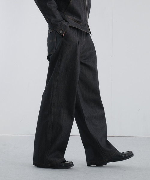 Adoon plain（アドーンプレーン）の「RIGID DENIM 1-TUCK WIDE PANTS / リジットデニム1タックワイドパンツ 【セットアップ可】（デニムパンツ・メンズ・インディゴブルー/ブラック・LARGE/MEDIUM/SMALL）」の10枚目の写真