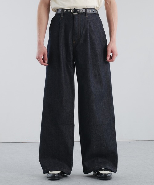 Adoon plain（アドーンプレーン）の「RIGID DENIM 1-TUCK WIDE PANTS / リジットデニム1タックワイドパンツ 【セットアップ可】（デニムパンツ・メンズ・インディゴブルー/ブラック・LARGE/MEDIUM/SMALL）」の18枚目の写真