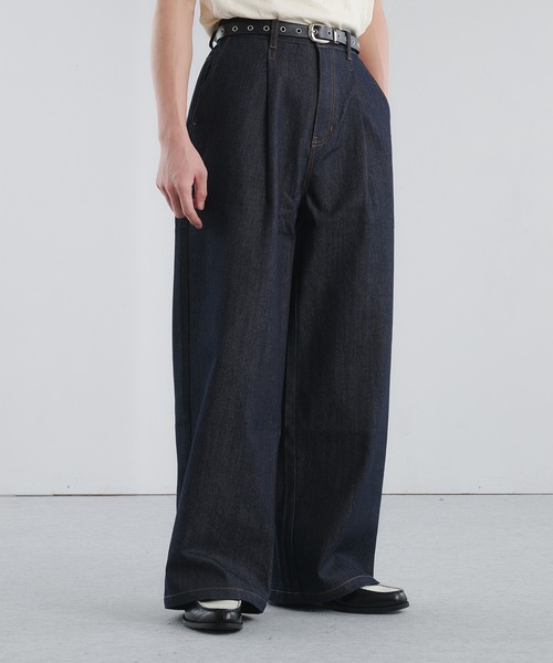 Adoon plain（アドーンプレーン）の「RIGID DENIM 1-TUCK WIDE PANTS / リジットデニム1タックワイドパンツ 【セットアップ可】（デニムパンツ・メンズ・インディゴブルー/ブラック・LARGE/MEDIUM/SMALL）」の19枚目の写真