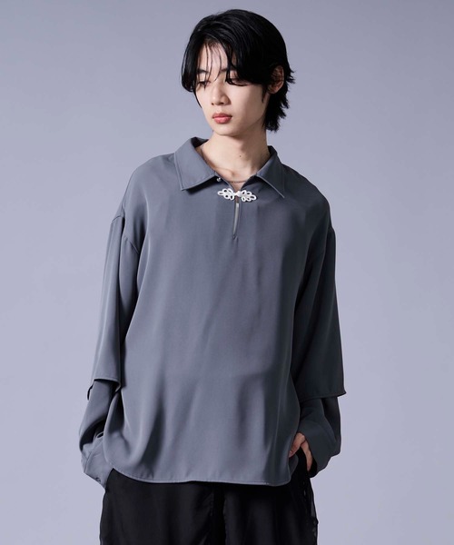 Ellno Loset（エルノロゼット）の「ソデレイヤードスキッパーチャイナシャツ（シャツ/ブラウス・メンズ・ブルーグレー/ブラック・MEDIUM/SMALL/LARGE）」の17枚目の写真