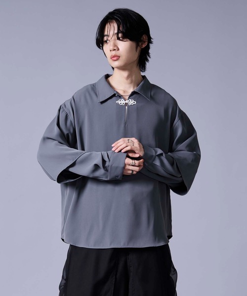 Ellno Loset（エルノロゼット）の「ソデレイヤードスキッパーチャイナシャツ（シャツ/ブラウス・メンズ・ブルーグレー/ブラック・MEDIUM/SMALL/LARGE）」の18枚目の写真