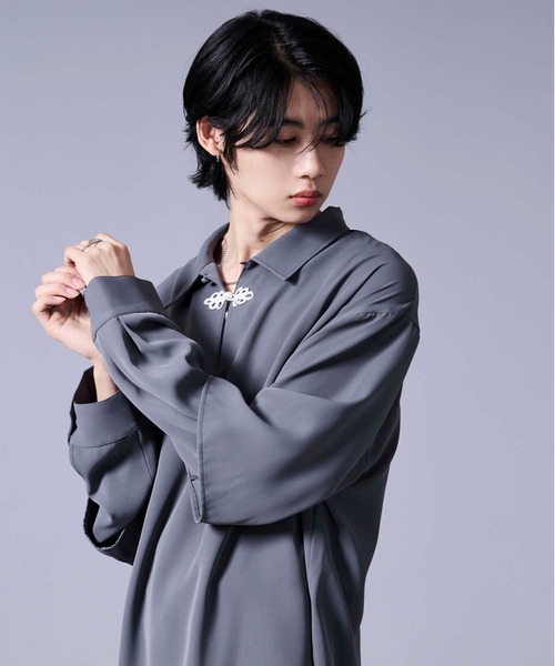 Ellno Loset（エルノロゼット）の「ソデレイヤードスキッパーチャイナシャツ（シャツ/ブラウス・メンズ・ブルーグレー/ブラック・MEDIUM/SMALL/LARGE）」の21枚目の写真