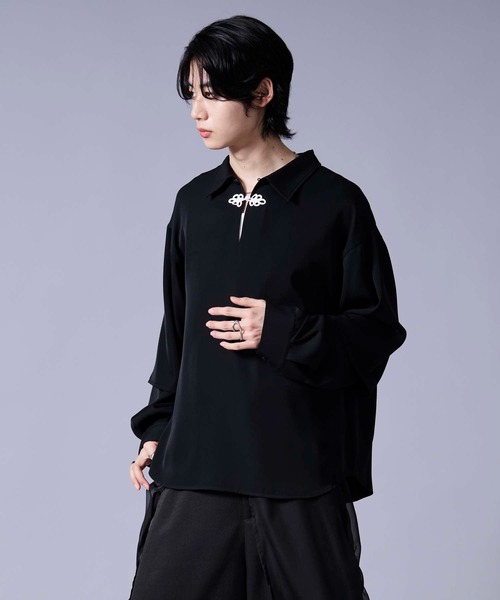 Ellno Loset（エルノロゼット）の「ソデレイヤードスキッパーチャイナシャツ（シャツ/ブラウス・メンズ・ブルーグレー/ブラック・MEDIUM/SMALL/LARGE）」の9枚目の写真