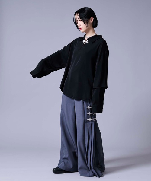 Ellno Loset（エルノロゼット）の「ソデレイヤードスキッパーチャイナシャツ（シャツ/ブラウス・メンズ・ブルーグレー/ブラック・MEDIUM/SMALL/LARGE）」の16枚目の写真