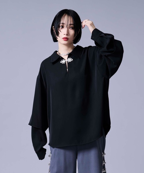 Ellno Loset（エルノロゼット）の「ソデレイヤードスキッパーチャイナシャツ（シャツ/ブラウス・メンズ・ブルーグレー/ブラック・MEDIUM/SMALL/LARGE）」の13枚目の写真