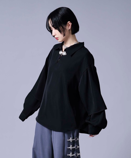 Ellno Loset（エルノロゼット）の「ソデレイヤードスキッパーチャイナシャツ（シャツ/ブラウス・メンズ・ブルーグレー/ブラック・MEDIUM/SMALL/LARGE）」の14枚目の写真