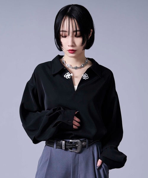 Ellno Loset（エルノロゼット）の「ソデレイヤードスキッパーチャイナシャツ（シャツ/ブラウス・メンズ・ブルーグレー/ブラック・MEDIUM/SMALL/LARGE）」の11枚目の写真