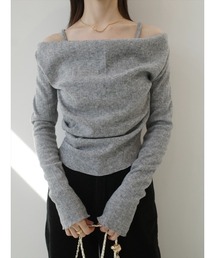 amel（エイメル）の「スフレタッチ レイヤードデザイントップス/グレー（ニット/セーター）」