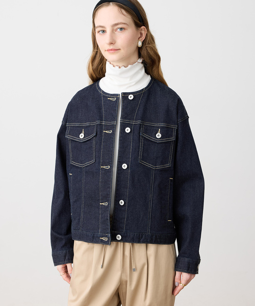 LE SOUK HOLIDAY(ルスークホリデー)の「ノーカラーストレッチデニムジャケット(その他アウター・レディース・ブルー/ネイビー・M/L)」の1枚目の写真