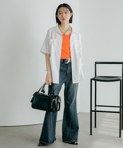 PAGEBOY(ページボーイ)の「クールイージードロストシャツ(シャツ/ブラウス・レディース・ブラック/オフホワイト/ダークグリーン・FREE)」の4枚目の写真