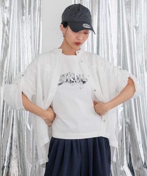 HEREIAM(ヘレイアム)の「【HEREIAM】BREEZEメッシュシャツ(シャツ/ブラウス・レディース・ブラック/ターコイズブルー/ホワイト/ダークベージュ・FREE)」の2枚目の写真