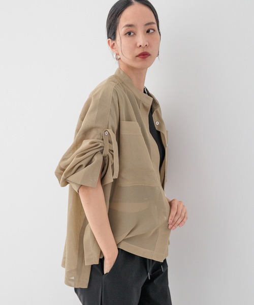 HEREIAM(ヘレイアム)の「【HEREIAM】BREEZEメッシュシャツ(シャツ/ブラウス・レディース・ブラック/ターコイズブルー/ホワイト/ダークベージュ・FREE)」の1枚目の写真