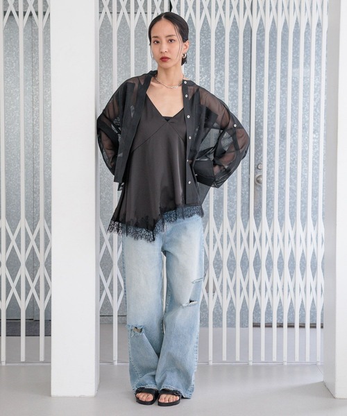 HEREIAM(ヘレイアム)の「【HEREIAM】BREEZEメッシュシャツ(シャツ/ブラウス・レディース・ブラック/ターコイズブルー/ホワイト/ダークベージュ・FREE)」の11枚目の写真