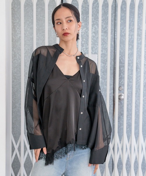 HEREIAM(ヘレイアム)の「【HEREIAM】BREEZEメッシュシャツ(シャツ/ブラウス・レディース・ブラック/ターコイズブルー/ホワイト/ダークベージュ・FREE)」の13枚目の写真