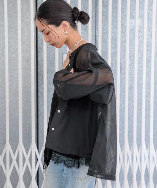 HEREIAM(ヘレイアム)の「【HEREIAM】BREEZEメッシュシャツ(シャツ/ブラウス・レディース・ブラック/ターコイズブルー/ホワイト/ダークベージュ・FREE)」の14枚目の写真