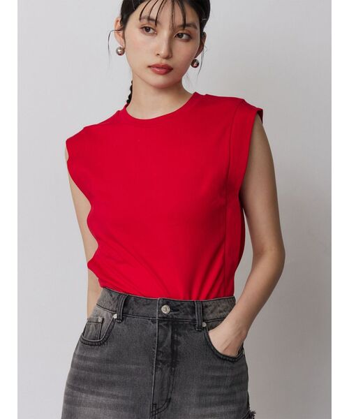 MURUA(ムルーア)の「【接触冷感】フレンチスリーブトップス 夏服(Tシャツ/カットソー・レディース・レッド/ホワイト/モカ/ブラック・FREE)」の1枚目の写真