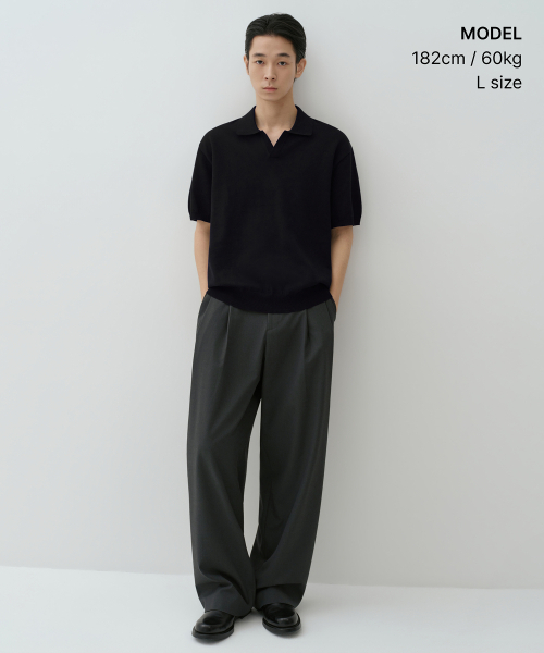 MUSINSA STANDARD（ムシンサスタンダード）の「ウォッシャブルスーピマコットンスリットネックニットポロシャツ[ブラック]（ニット/セーター・メンズ・その他・SMALL/MEDIUM/LARGE/X-LARGE/2XL）」の2枚目の写真